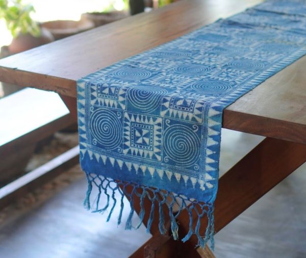 Eco-Friendly Handwoven Natural-Dyed Cotton Scarves Table Runners with Beeswax Batik Patterns
