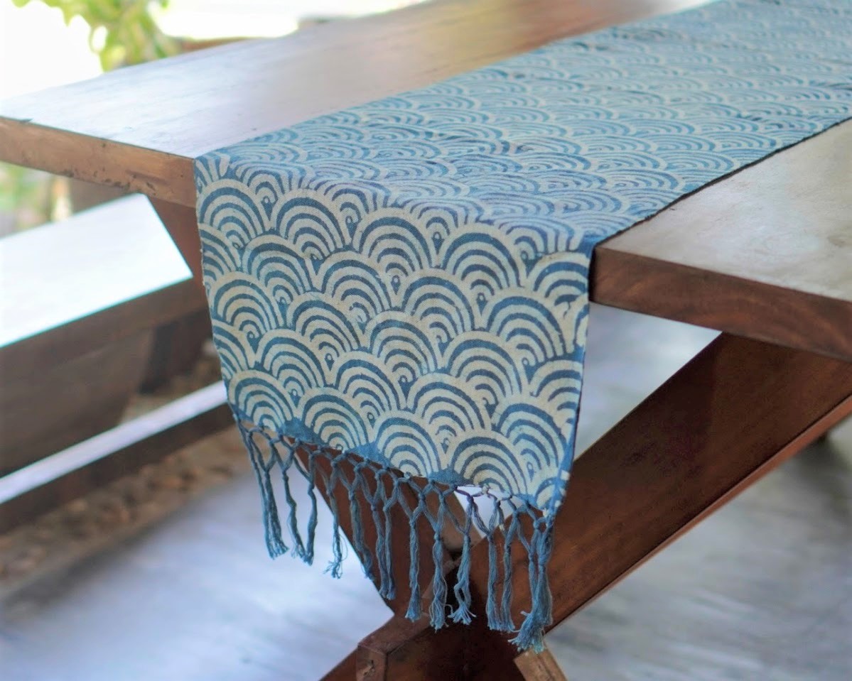 Handwoven Indigo-Dyed Cotton Hmong Batik Table Runner Handwoven Indigo-Dyed Cotton Hmong Batik Table Runner