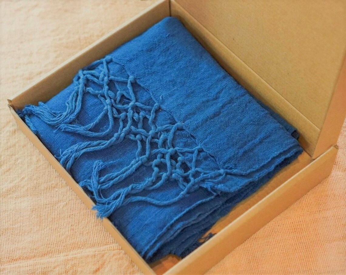 Handwoven Indigo-Dyed Cotton Scarf & Table Runner